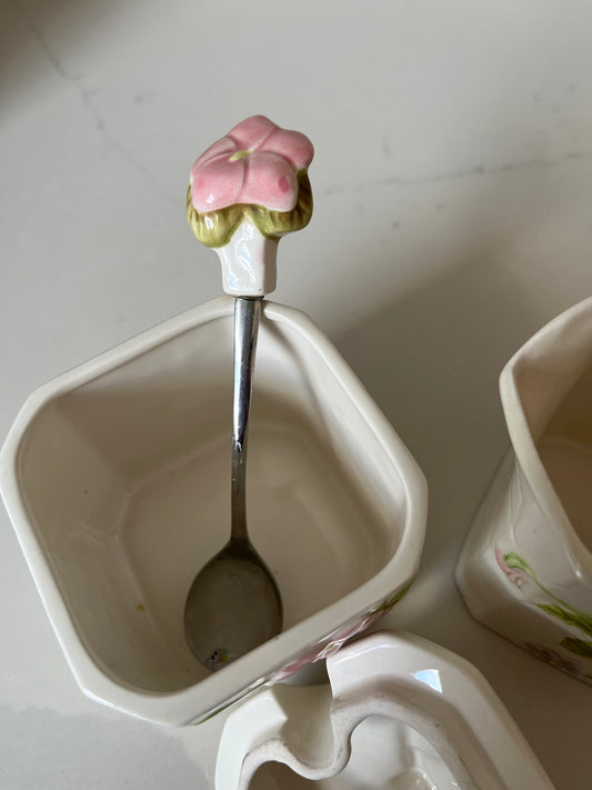 Pretty Vintage Jug and Sugar Bowl with Spoon