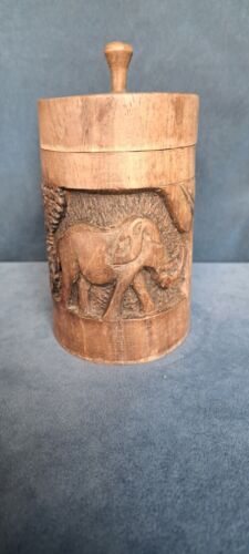 Rare hand carved wood lidded jar